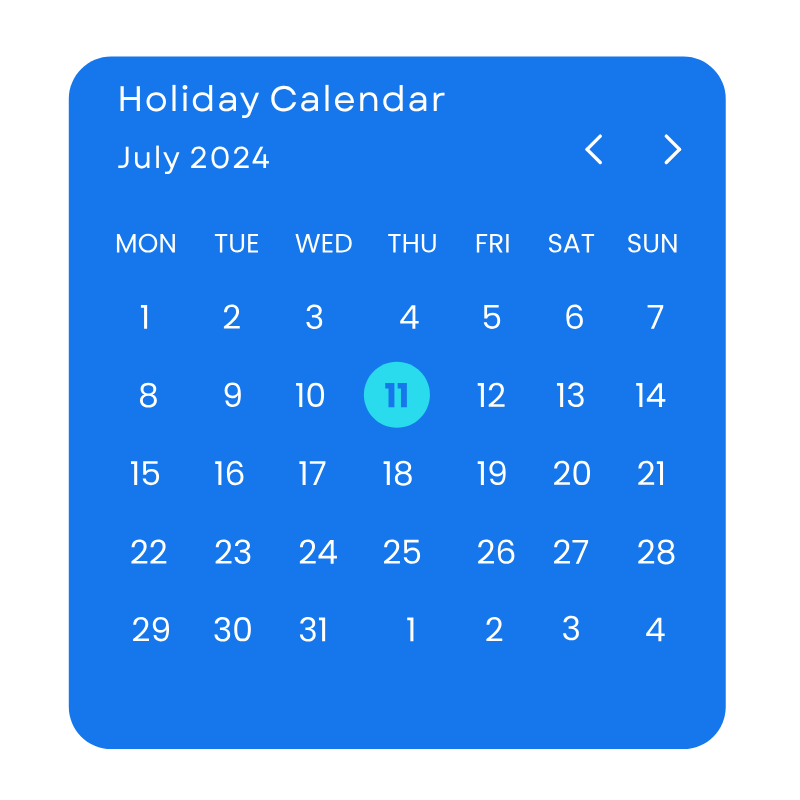 A holiday calendar for employees