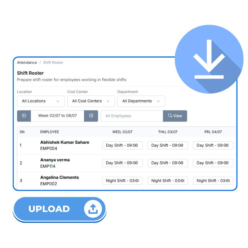 Runtime HRMS dashboard that displays shift roster of employees